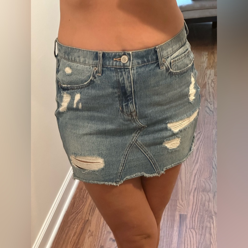 Express Distressed Denim Skirt